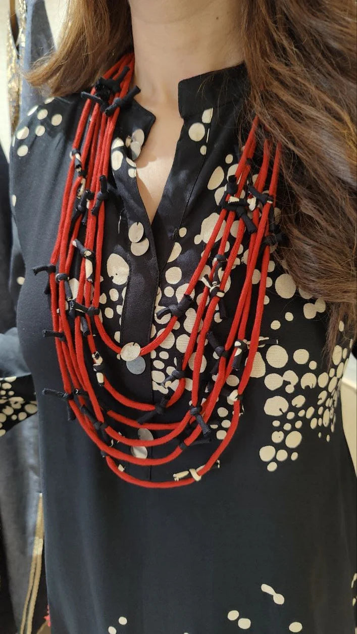 Black Dhoti Skirt Dress with Neckpiece