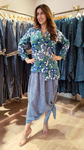 Zoom Floral Hand block Blazer Skirt Set