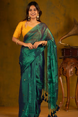 Emerald Green Tissue Mul Cotton Saree