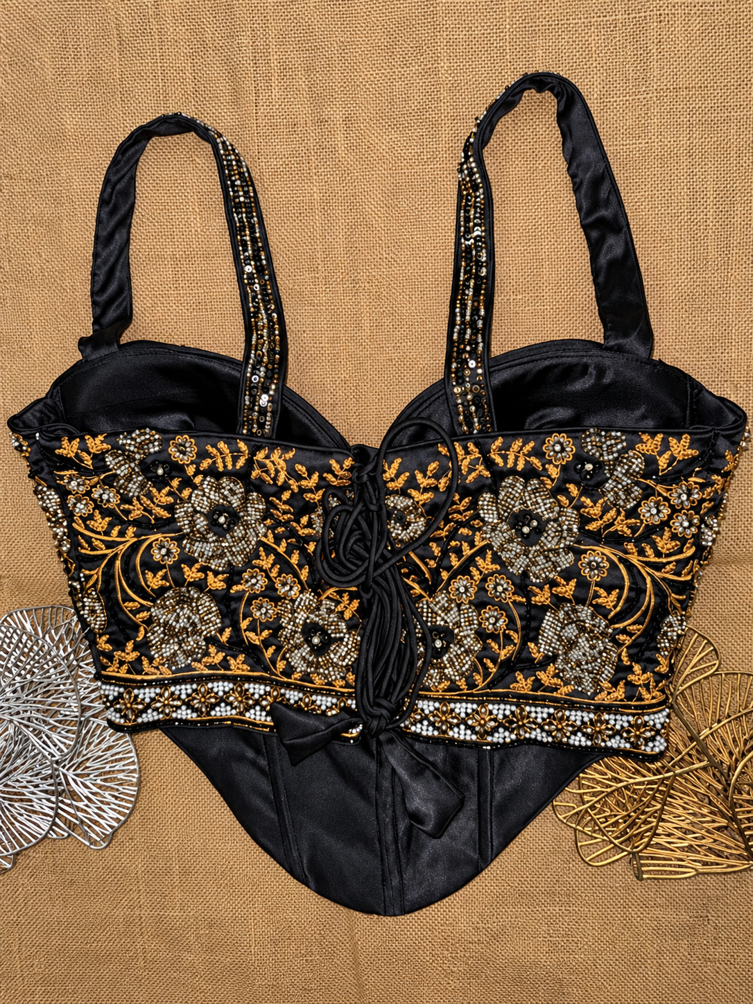 Floral Embroidered Sweetheart Neck Designer Corset Blouse