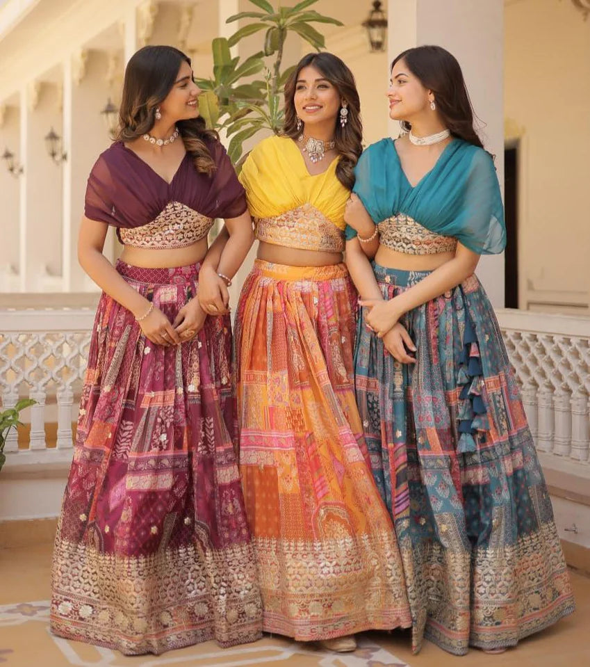Russian Silk Foil Embroidered Lehenga Choli