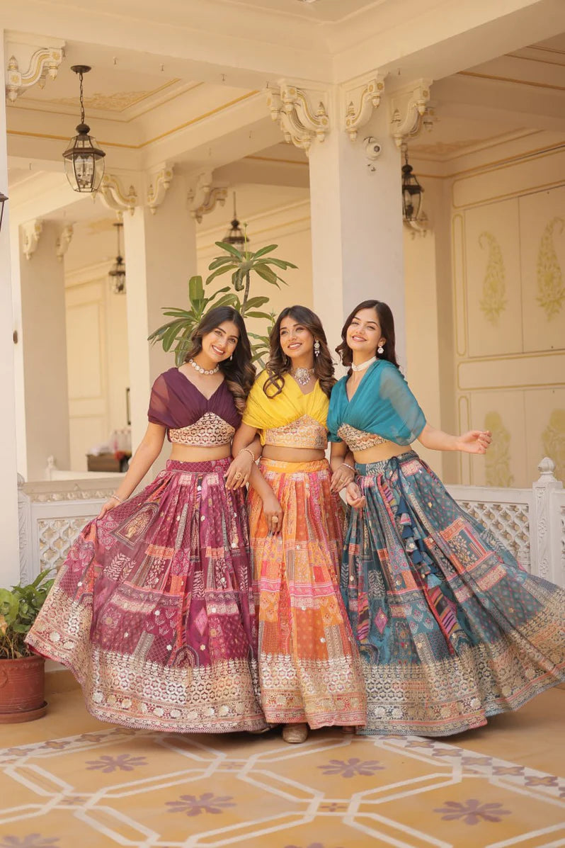 Russian Silk Foil Embroidered Lehenga Choli