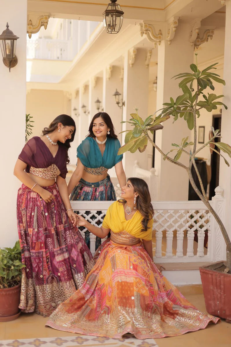 Russian Silk Foil Embroidered Lehenga Choli