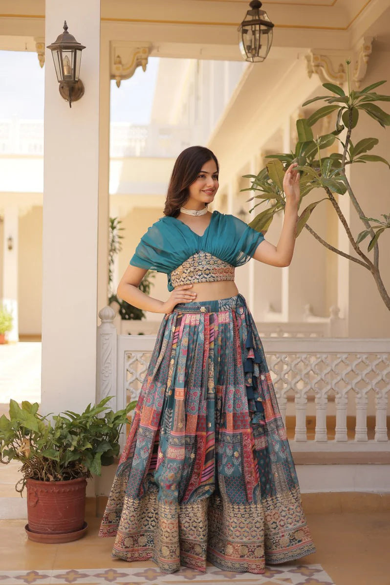 Russian Silk Foil Embroidered Lehenga Choli