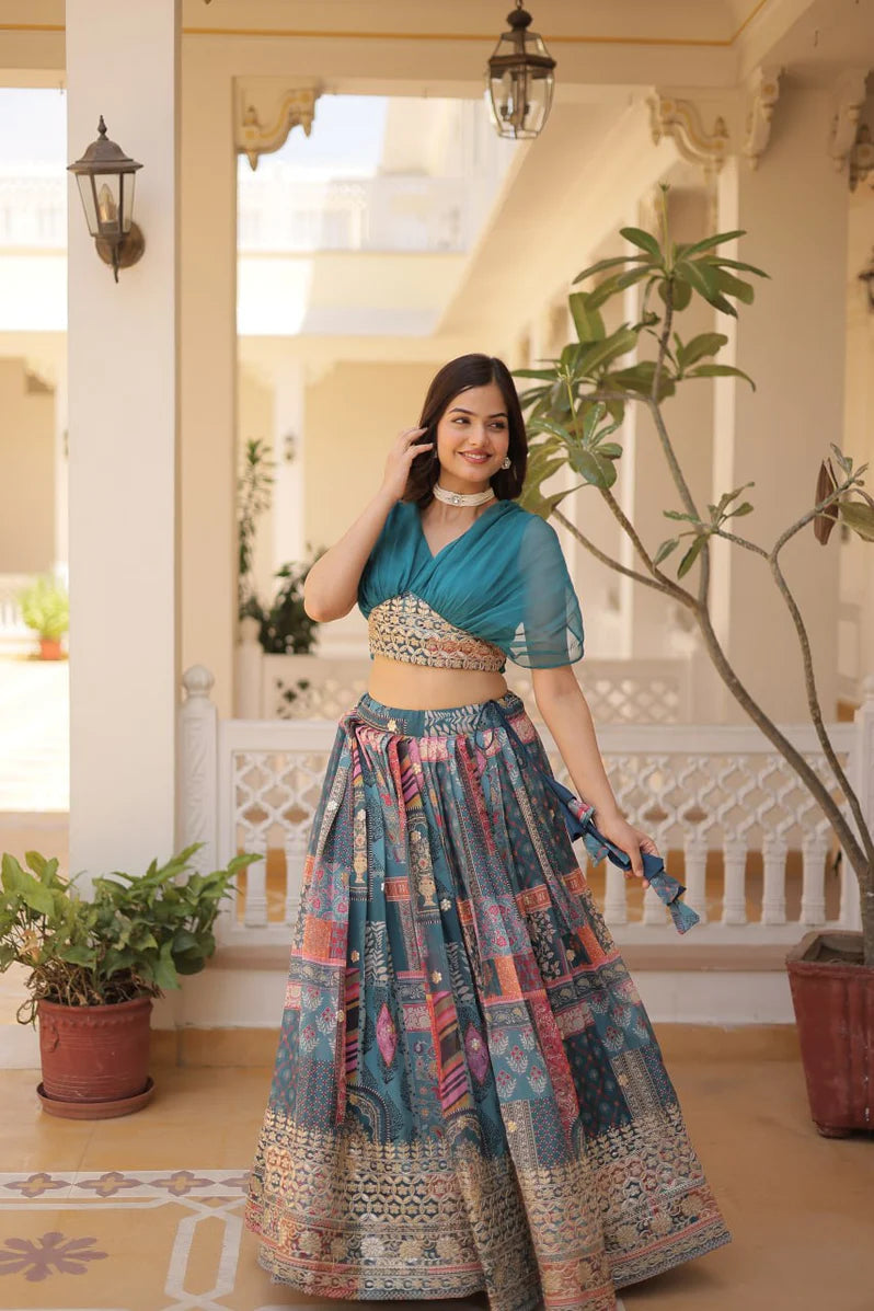 Russian Silk Foil Embroidered Lehenga Choli