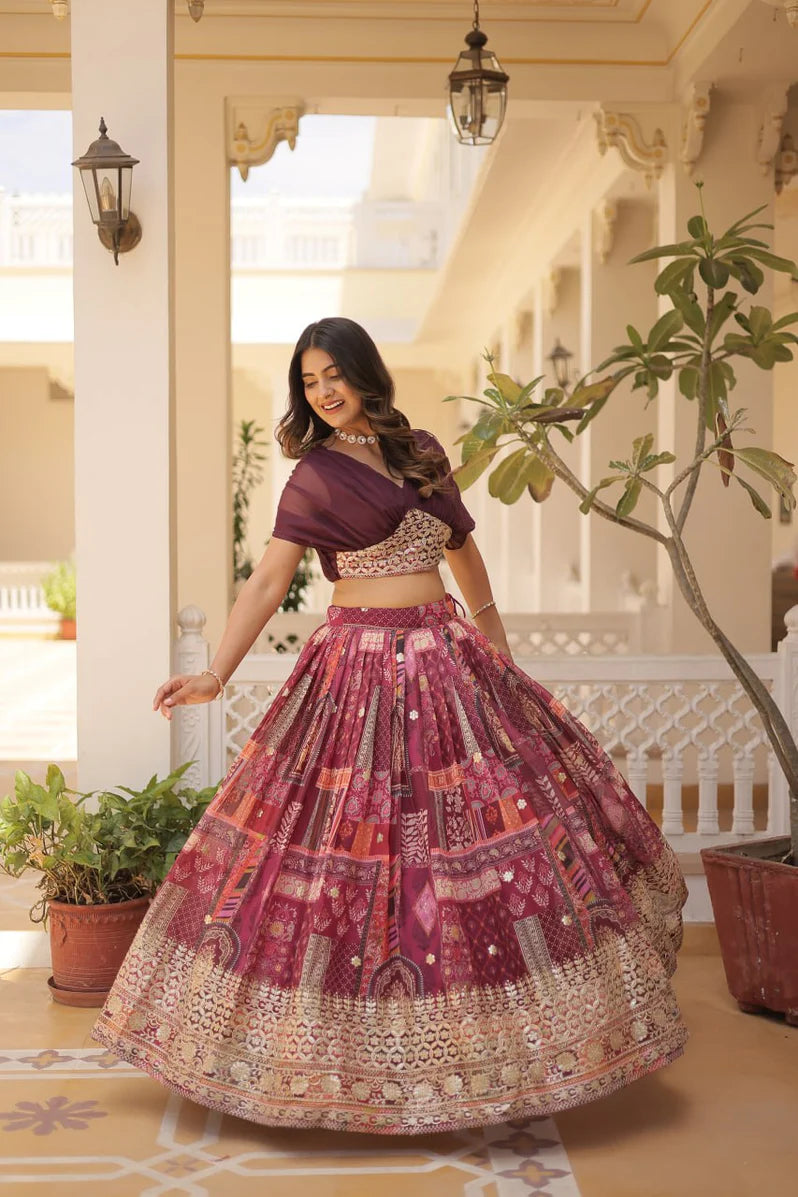 Russian Silk Foil Embroidered Lehenga Choli