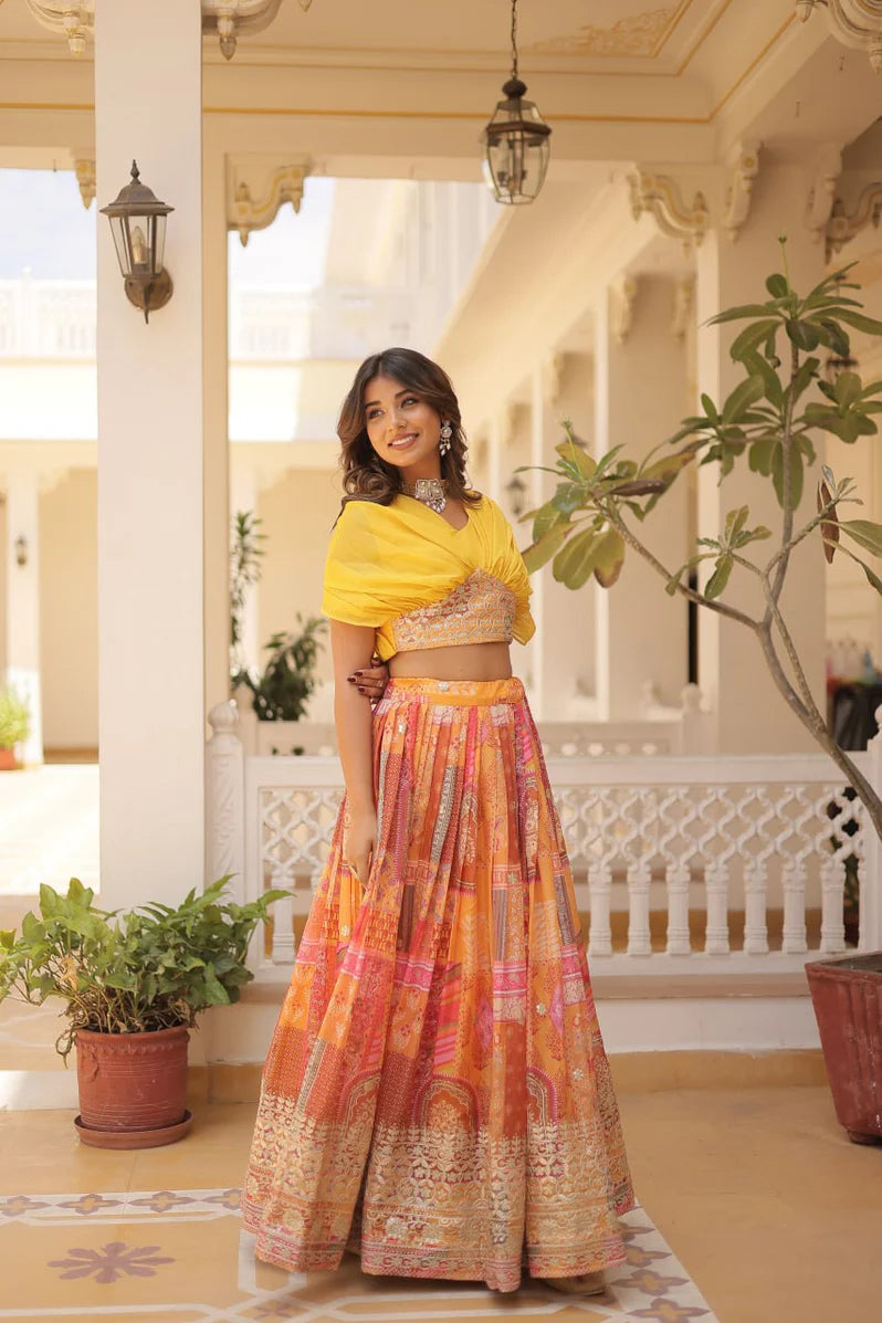 Russian Silk Foil Embroidered Lehenga Choli