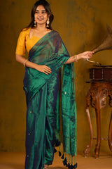Emerald Green Tissue Mul Cotton Saree