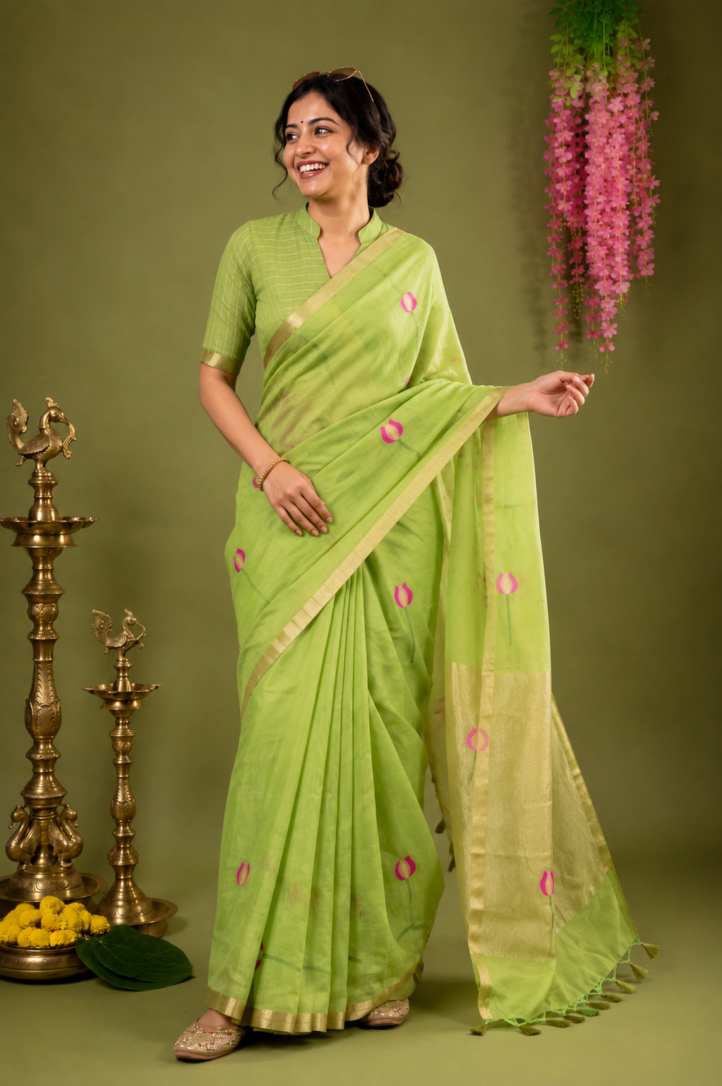 Anandhi Green Muslin Silk Saree