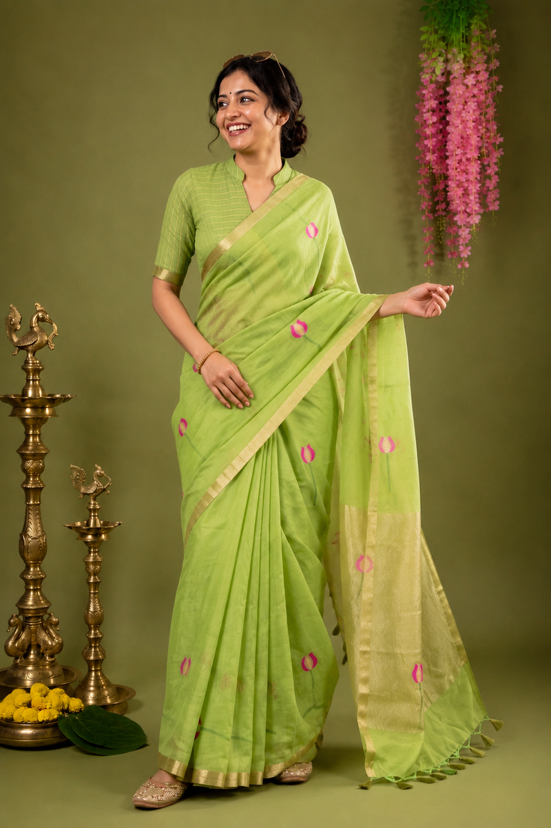 Anandhi Green Muslin Silk Saree