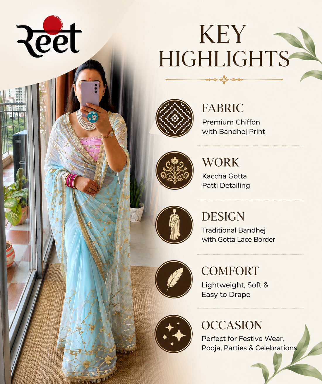 Bandhej Kaccha Gotta Chiffon Saree
