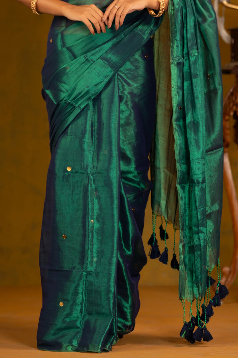 Emerald Green Tissue Mul Cotton Saree