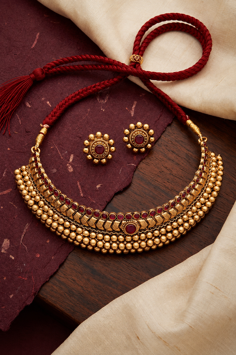 Maharashtrian Paramparik Thushi With Earrings