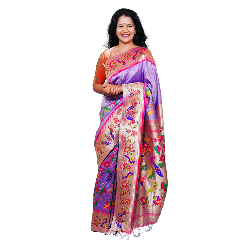 Mayurika Pure Silk Paithani Saree with Royal Floral Bird Pallu