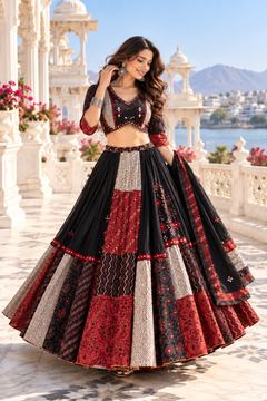 Rang-Riwaayat 8 Meter Flare Khadi Cotton Ajrarkhj Lehenga Set