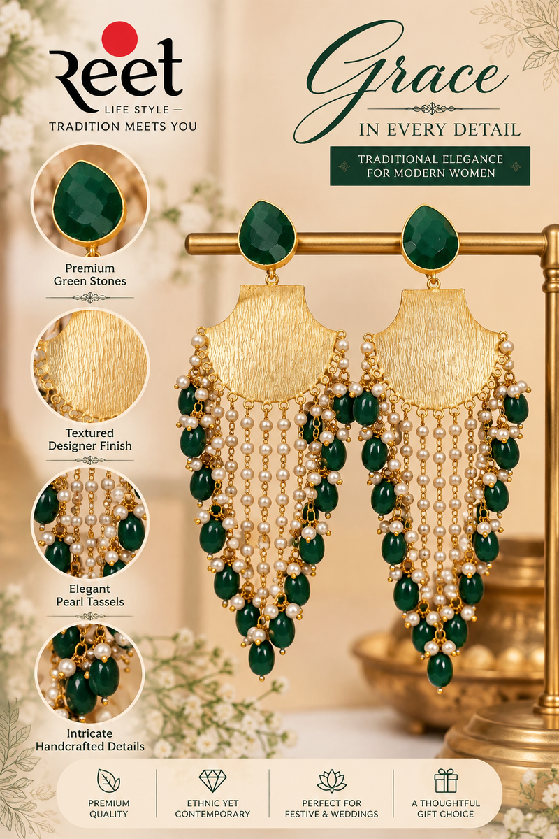 Pearl Cascade Brass Statement Earrings