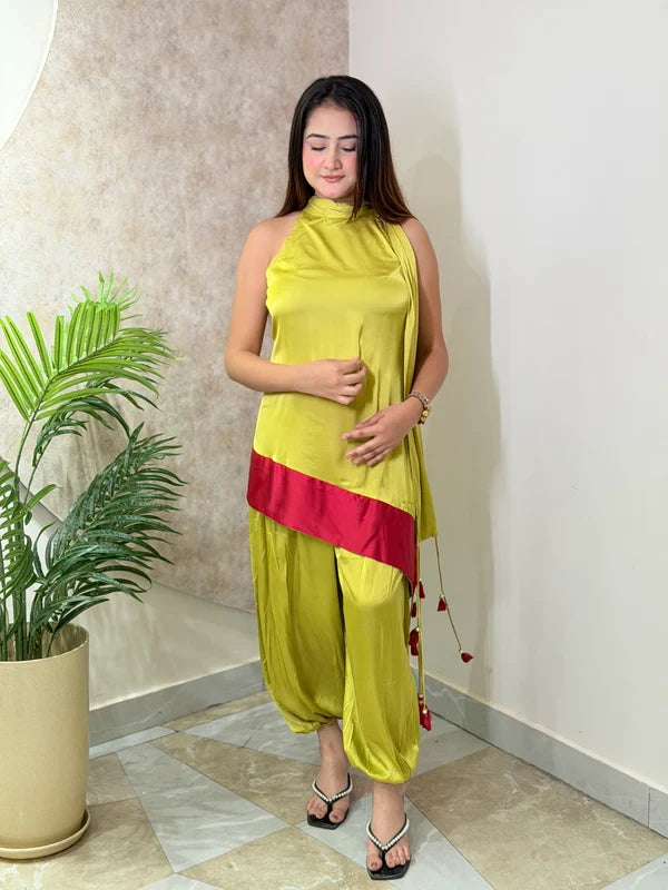 Zariya Lime Draped Co-ord Set