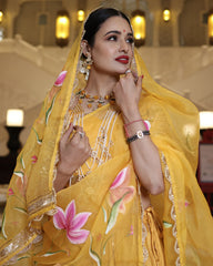 Yellow Slice Handpainted Lehenga Set with stitched blouse