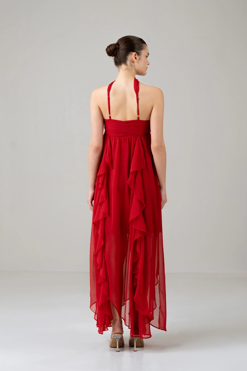 Crimson Rose Cascade Maxi Dress