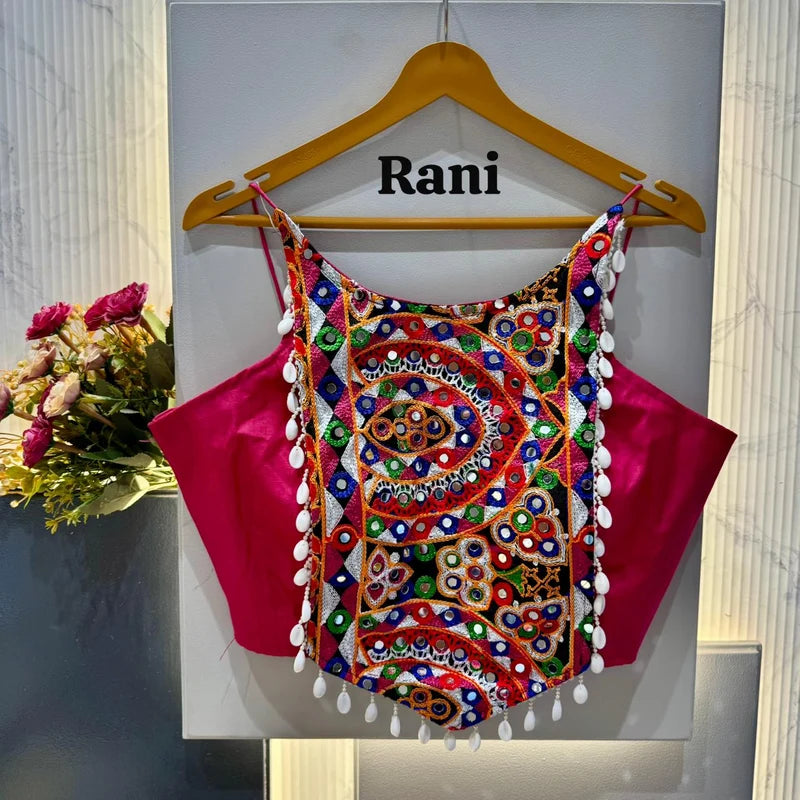 Petrol Blue Kutchi Mirror Work Designer Blouse