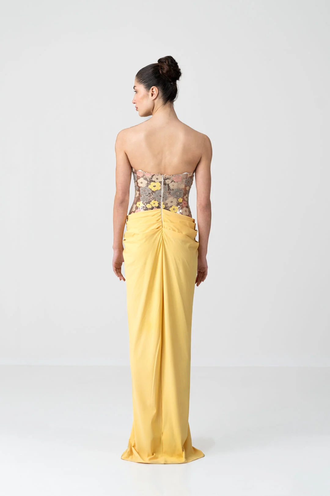 Golden Bloom Sequin Draped Gown