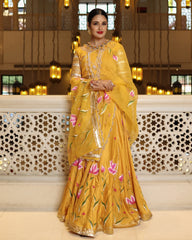 Yellow Slice Handpainted Lehenga Set with stitched blouse
