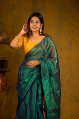 Emerald Green Tissue Mul Cotton Saree