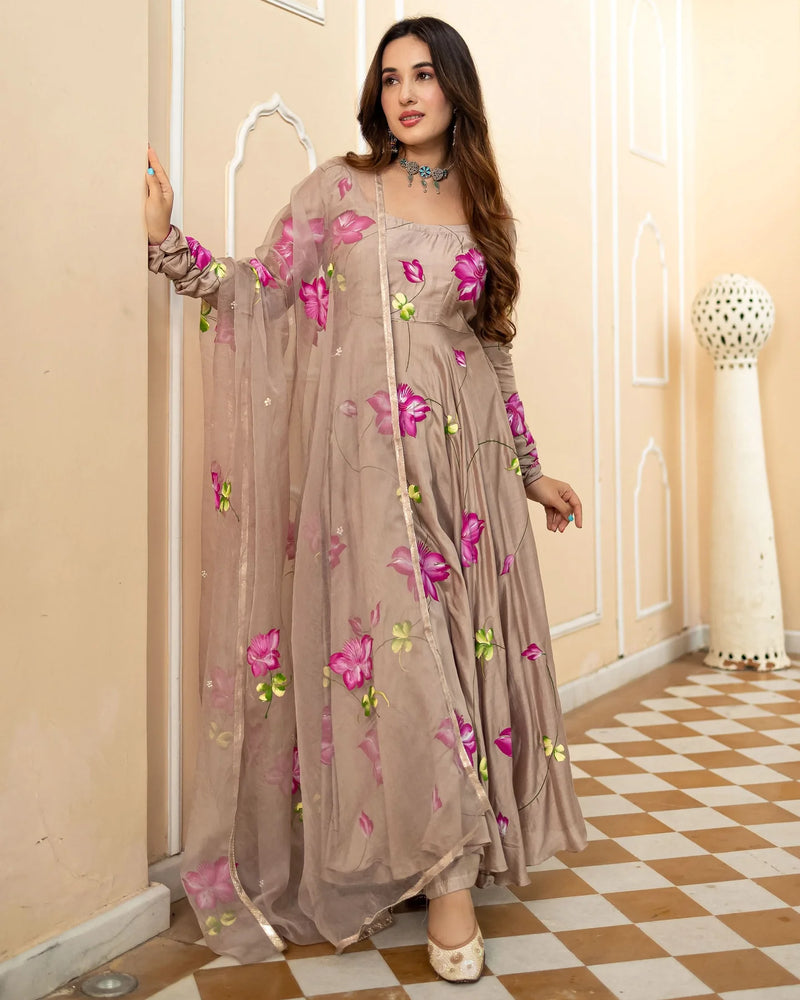 Meher Floral Handpainted Suit Set