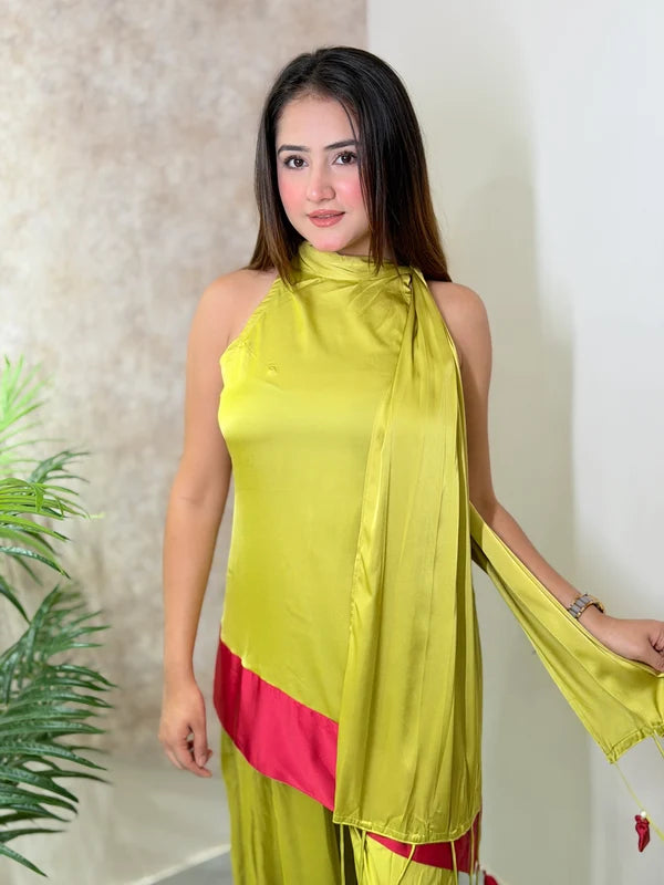 Zariya Lime Draped Co-ord Set