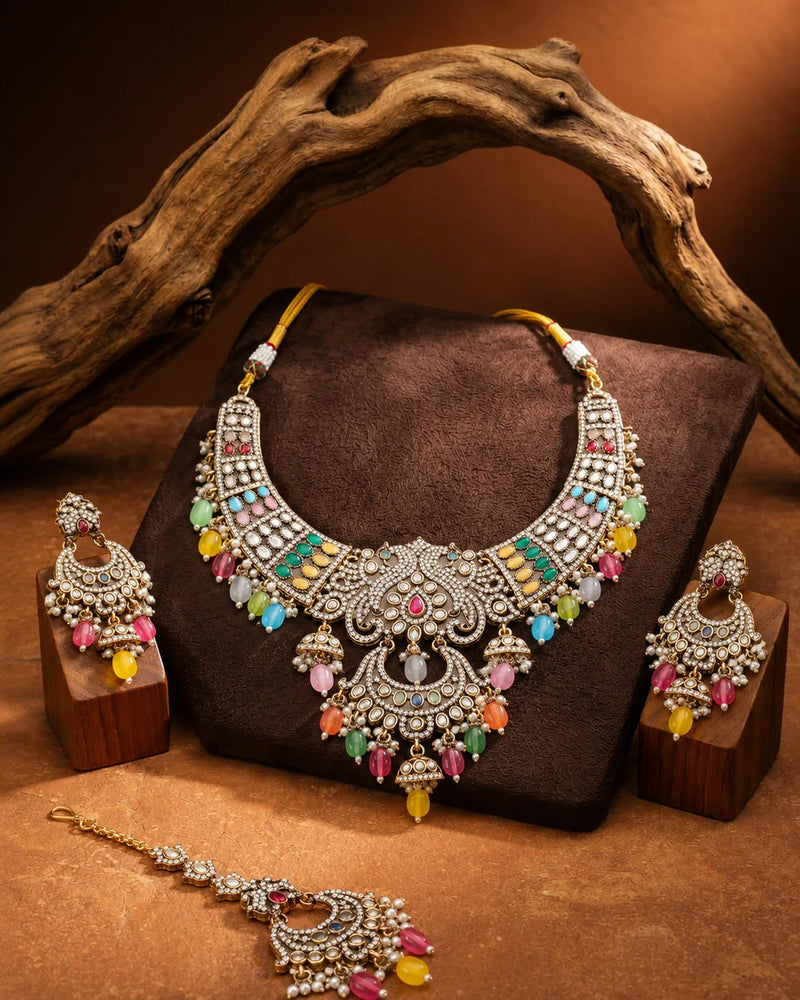 Noor-e-Mahal Navratan Necklace Set
