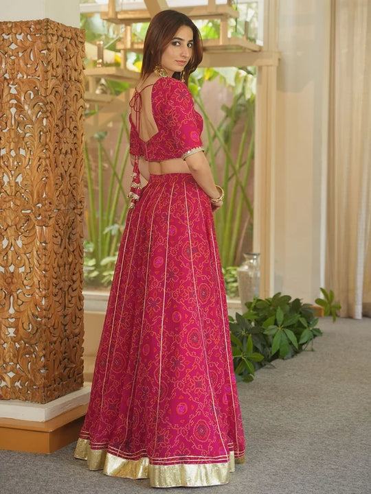 Gulabi Bandhej Festive Lehenga Set