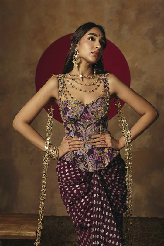Shahi Ada Purple Embroidered Corset Top