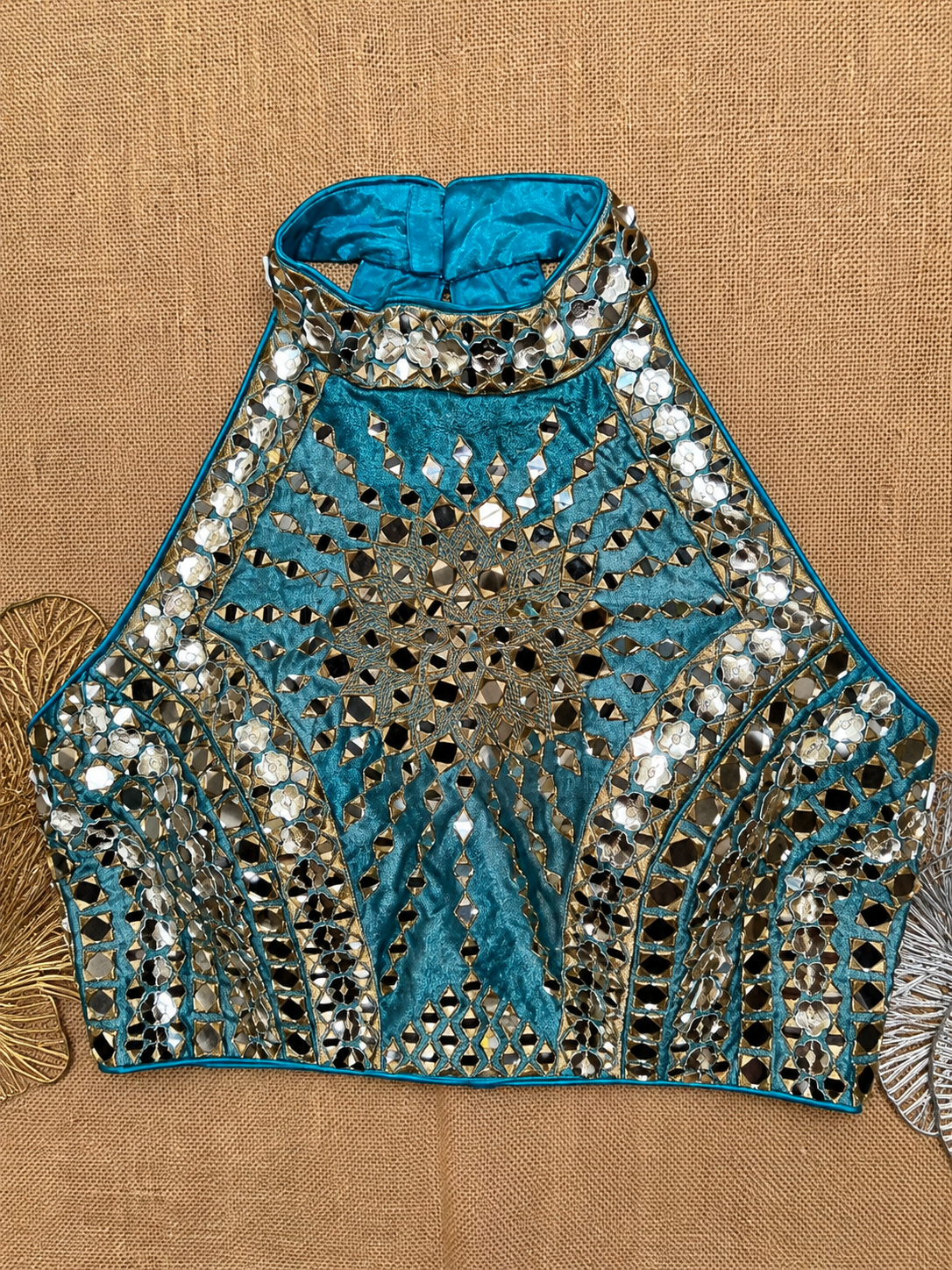 Mirror Work Halter Neck Designer Blouse