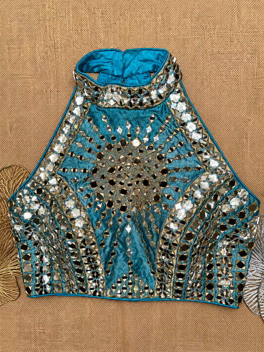 Mirror Work Halter Neck Designer Blouse