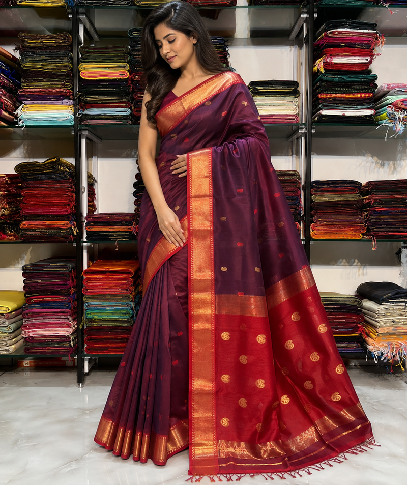 Ashthdhara Maheshwari Keri Zari Buti Saree