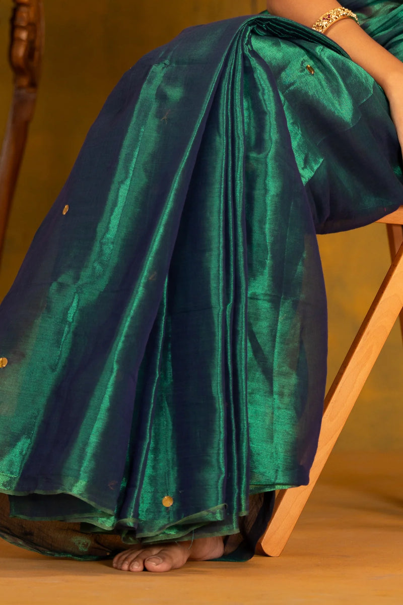 Emerald Green Tissue Mul Cotton Saree