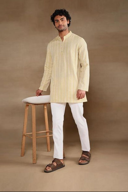 Kesarvaan Golden Stripe Short Kurta