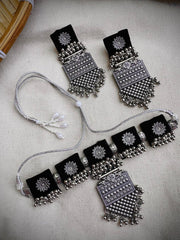 Black Gaji Silk Necklace Set