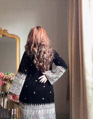 Black velvet heavy embroidered sharara set