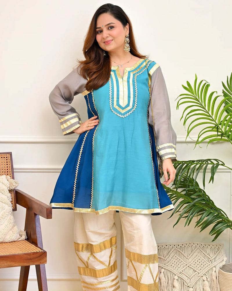 Zariya Aqua Festive A-Line Kurta Set