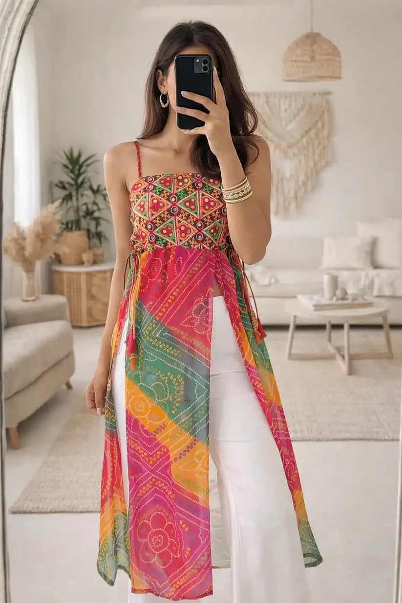 Bandhej Bloom Tie-Up Kurti