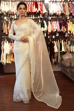 Ivory Noor Draped Saree with Full-Sleeve Blouse
