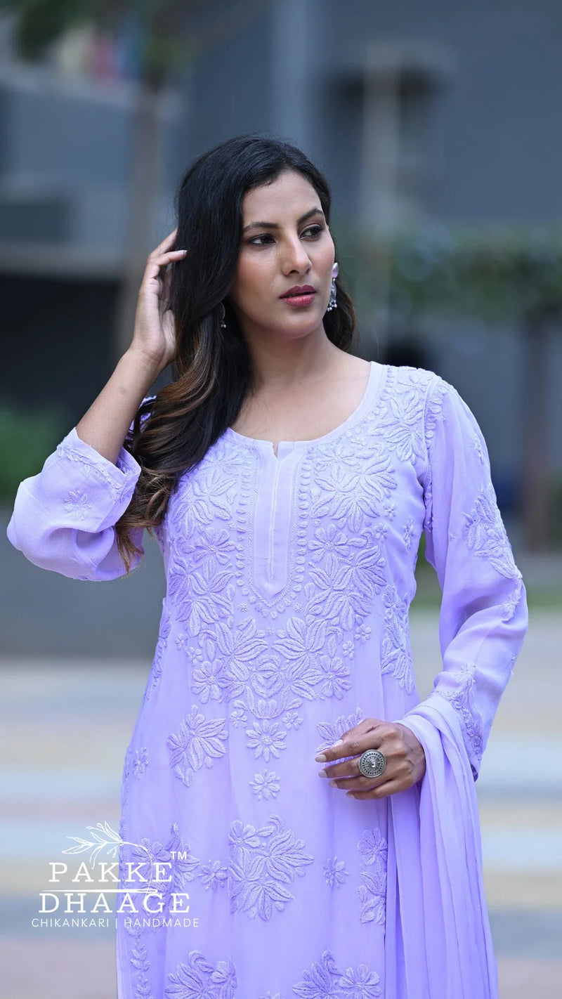 Noor Neelkamal Pure Viscose Chikankari 3D Kurta Set