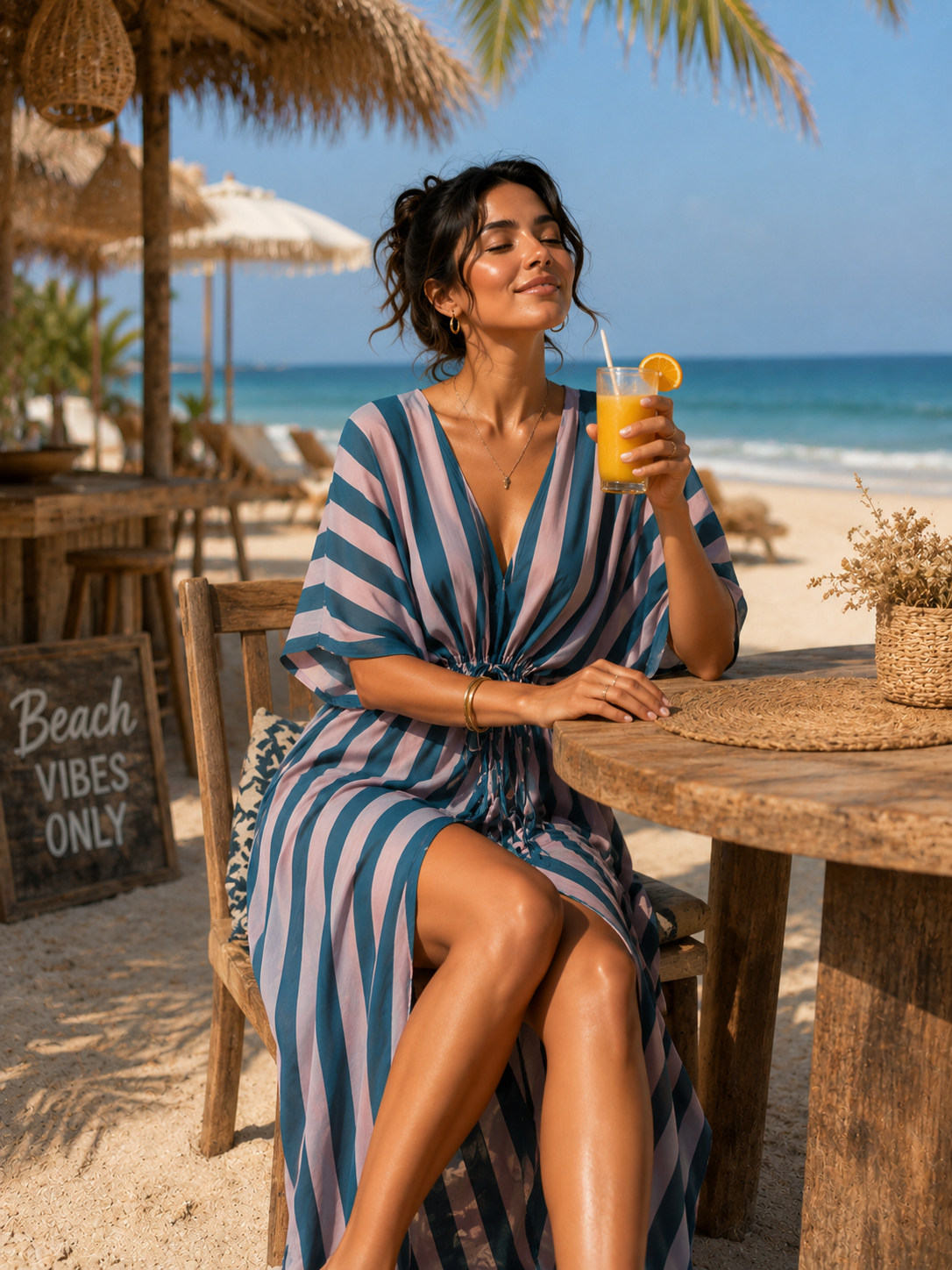 Sunset Pink Striped Long Kaftan Dress