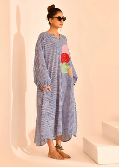 Noor Rangrez Striped Cotton Patchwork Dress