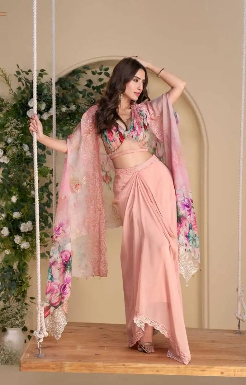Noor Elara Real Chinnon Silk Indo-Western Suit