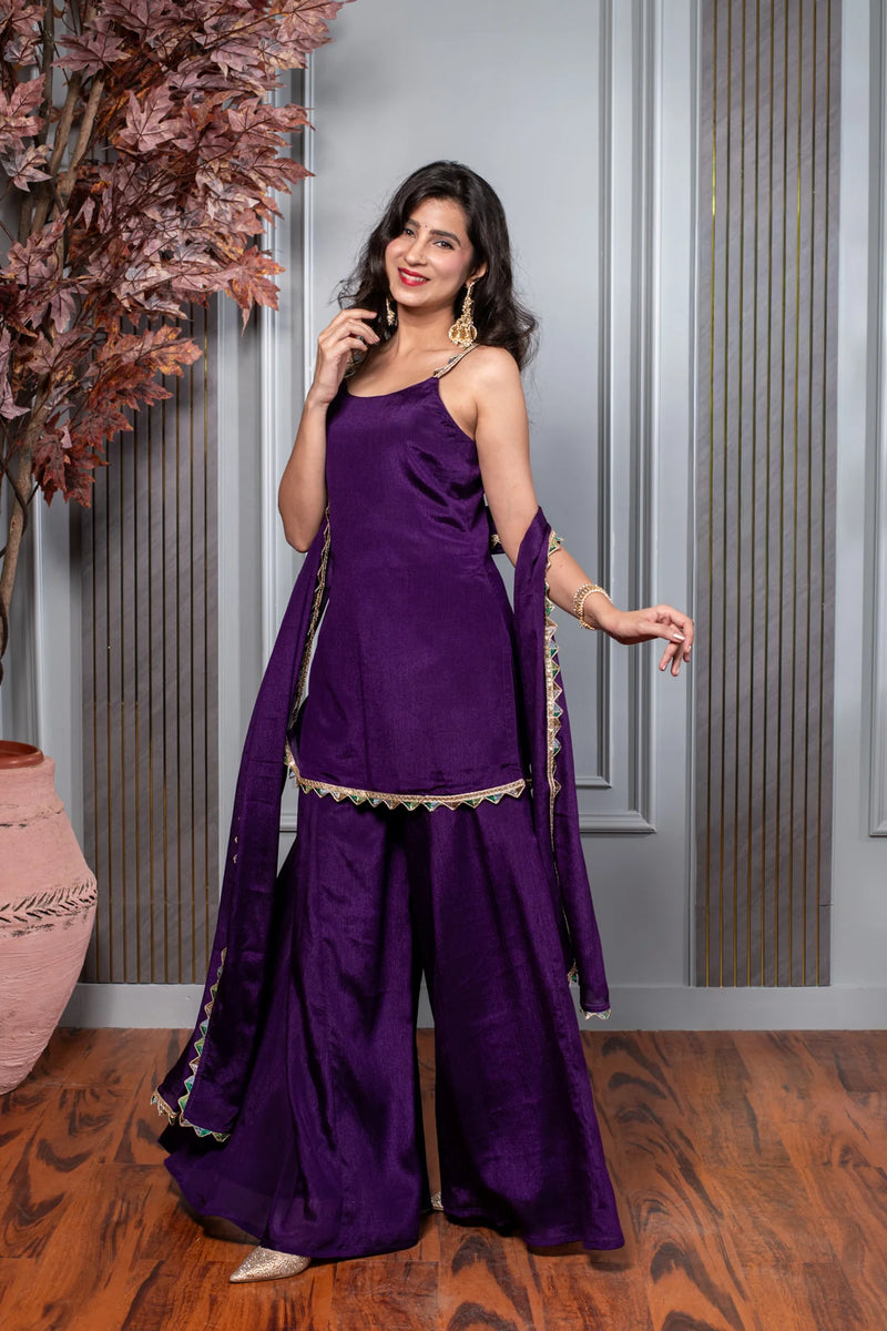 Purple Short Kurti With Palazzo- By Reet Lifestyle