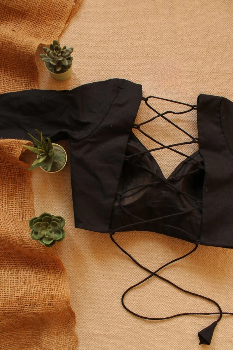 Black Blouse Padded Backless
