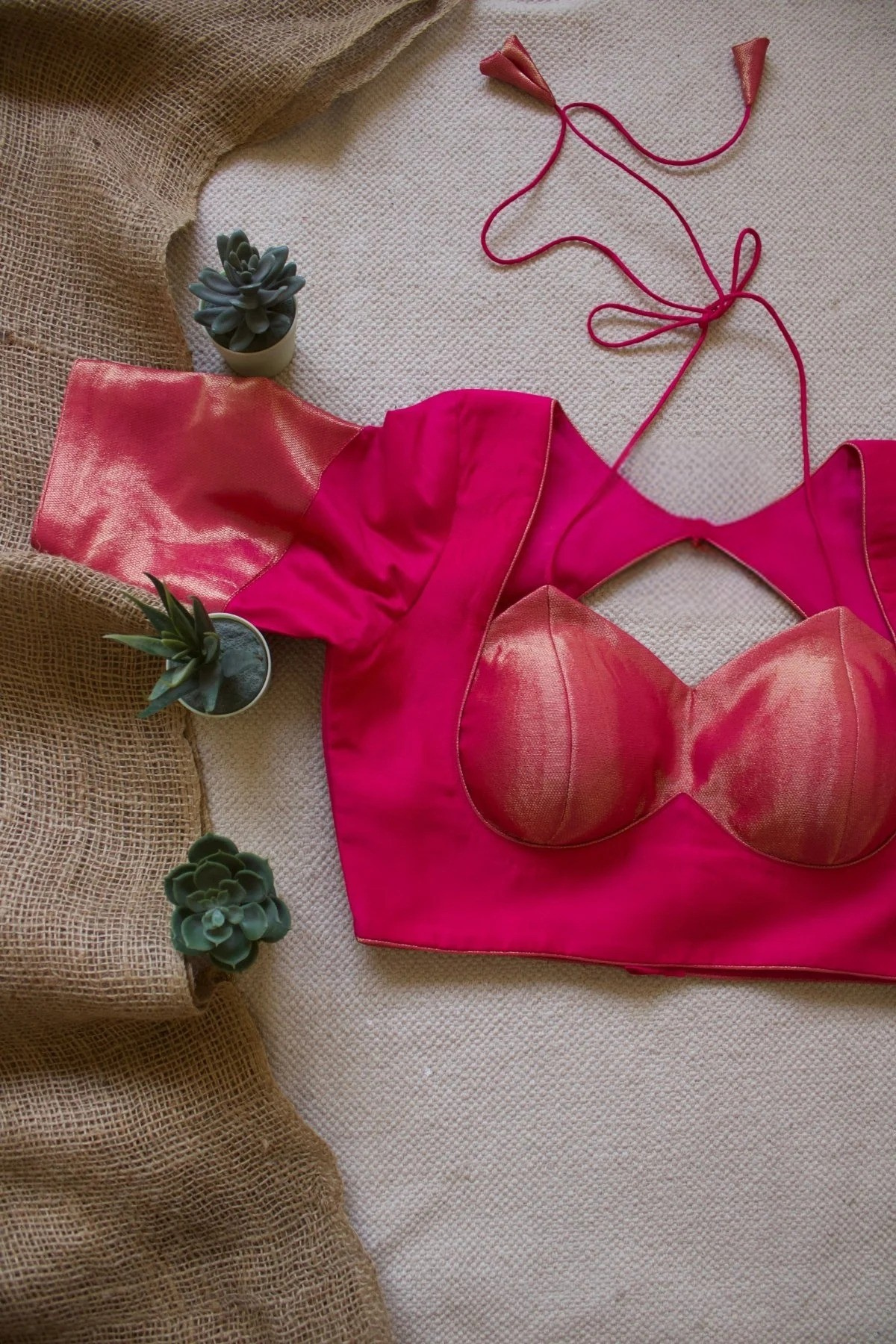 Pink Blouse Glam  Zari Silk Back-Tie