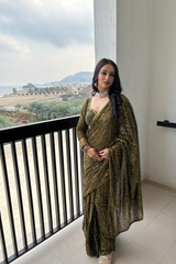 Moss Green Georgette Sequins Saree